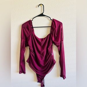 NWOT PRETTYLITTLETHING mesh square neckline with ruched sides bodysuit